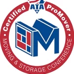 Red and blue Certified ProMover logo featuring "ATA Moving & Storage Conference" text alongside a stylized moving box icon, representing excellence in Movers & Moving Company St. Louis.