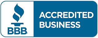BBB Accredited Business logo with a torch symbol on the left and the words on a blue background, ideal for showcasing trustworthy movers and moving companies in St. Louis.